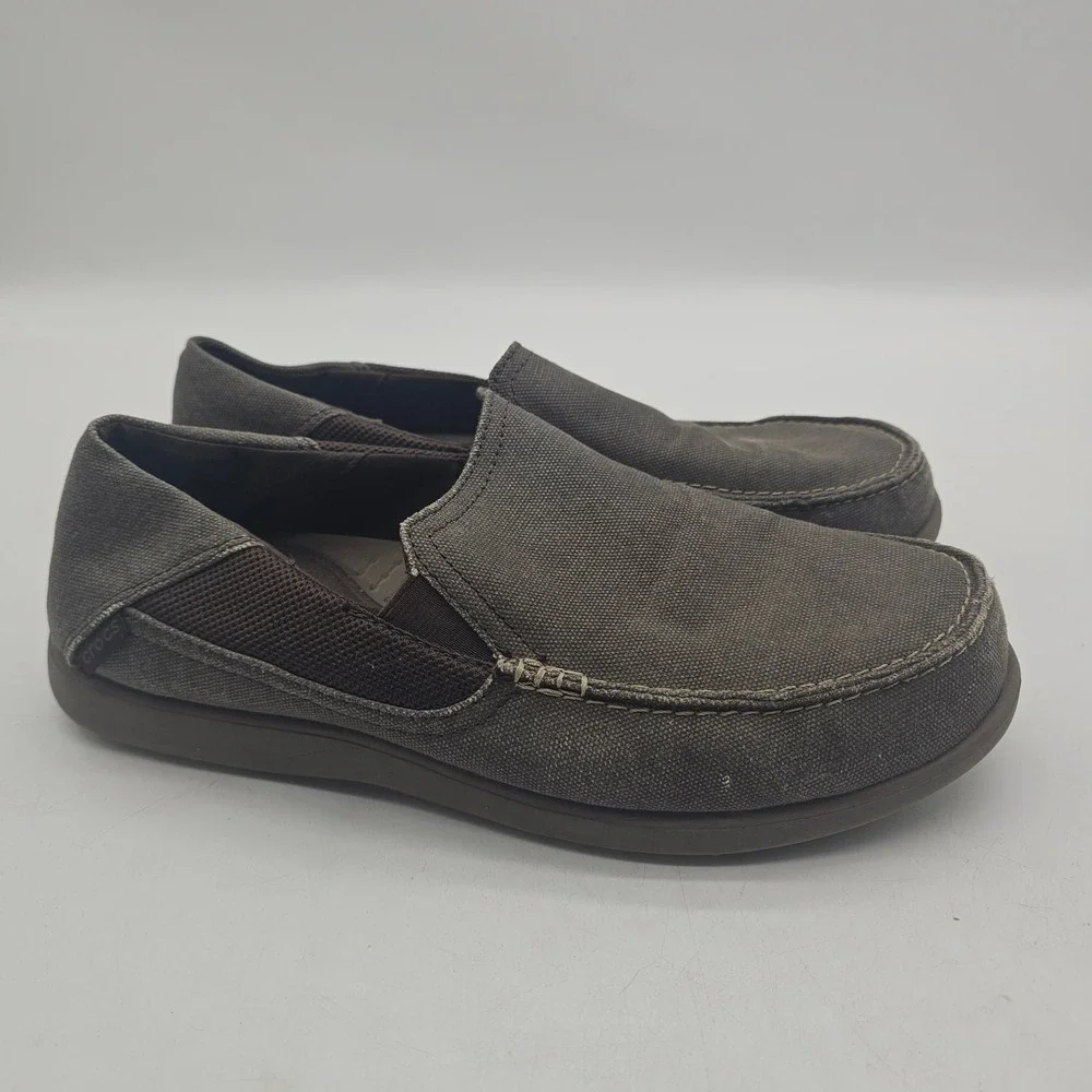 Crocs Size 10 Santa Cruz 2 Luxe Slip On Men's Standard Fit Loafer Gray and Brown
